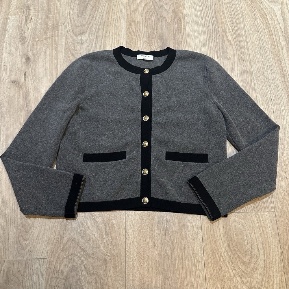 Aritzia Babaton Approach Cardigan Wonder Yarn Lady Sweater. Sz S Black Gray - Picture 2 of 10